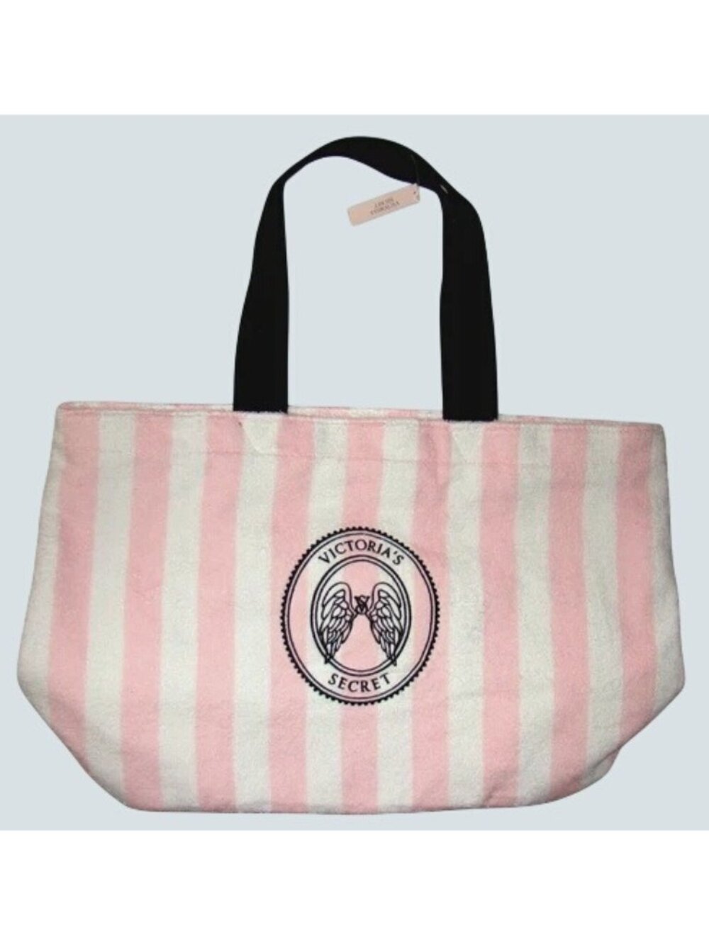 Victorias Secret Pink & White Striped Tote Bag Snap Closure